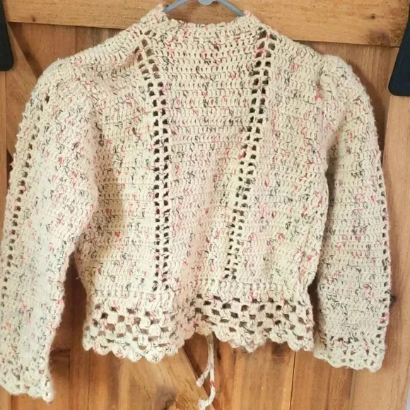Vintage Hand-made Crocheted Crop Cardigan Sweater - Picture 2 of 5